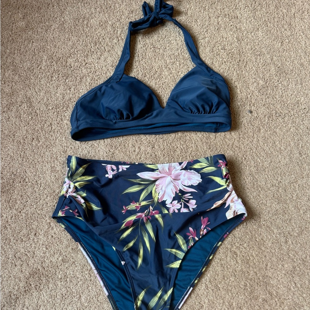 Cupshe Teal and Navy Bikini Set